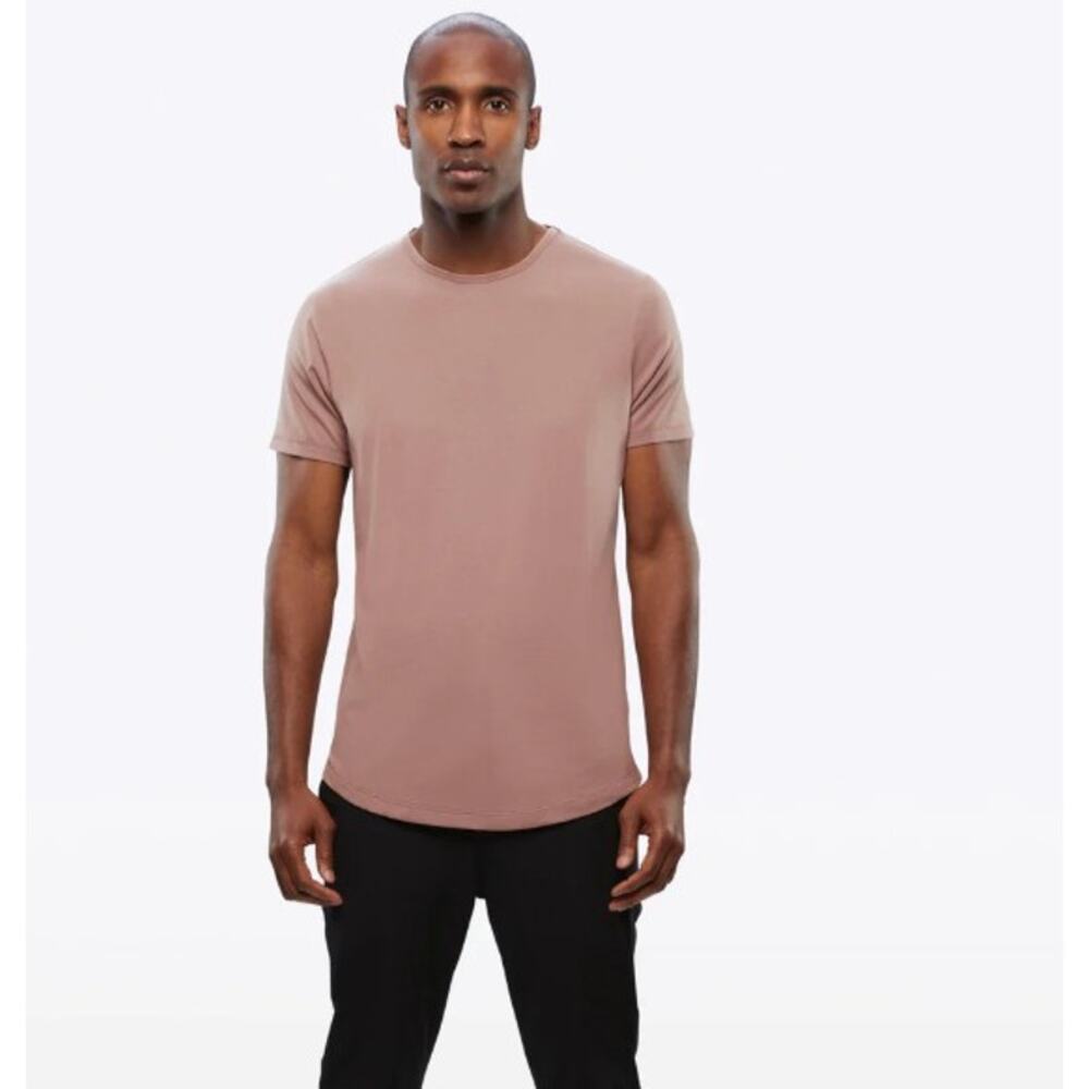 Cuts AO Curve-Hem Tee Shirt Mens Size Large Mountain Mist Tan Crew Neck